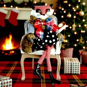 Debi Lilly Equestrian Fox Holiday Shelf Sitter Plaid Flannel Figurine Retired